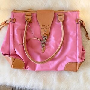 Pink Tote Bag with Leather Tan Trim